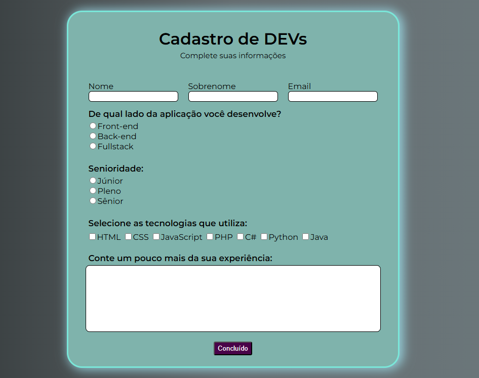 Projeto Cadastro de devs